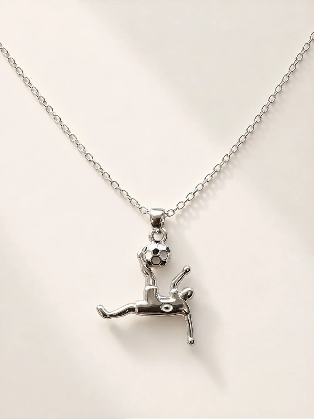 Stainless Steel Silver Soccer Player Necklace Unisex 18 Inch